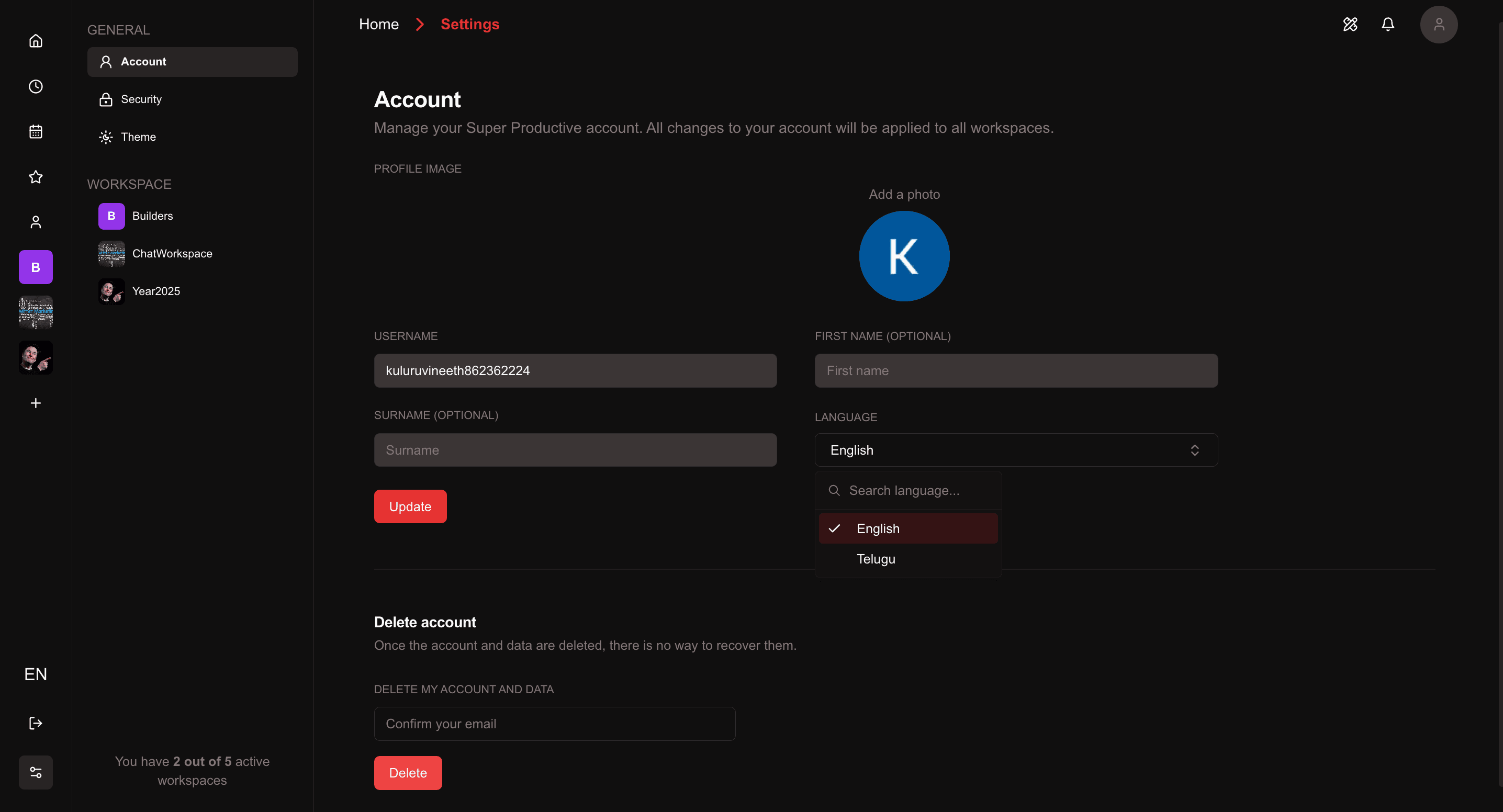 Task Content page - dark theme