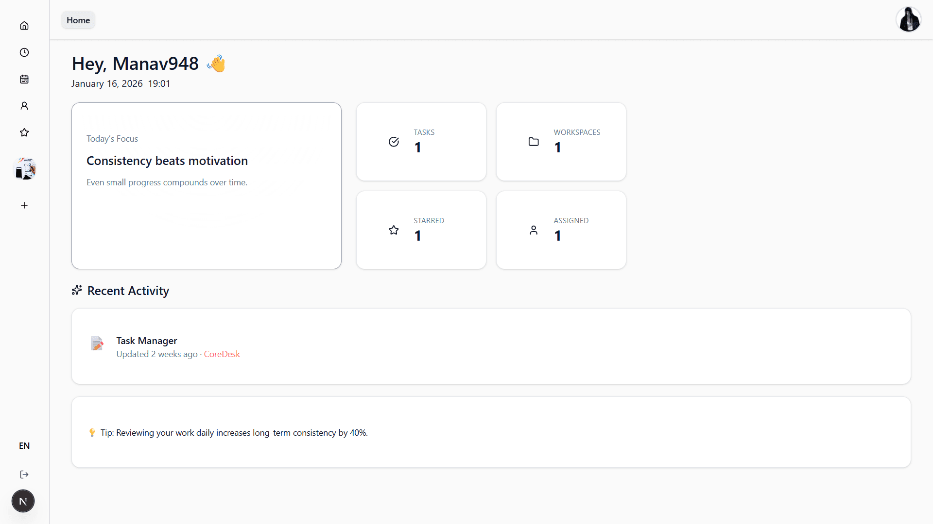 Home page - light theme